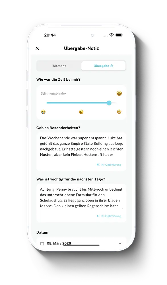 CoParently Übergabe Notiz